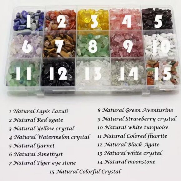 Gemstone Chips 1300pcs  Tiger Eye & Turquoise Beads   24 Colors, 5-8mm - Picture 4 of 4